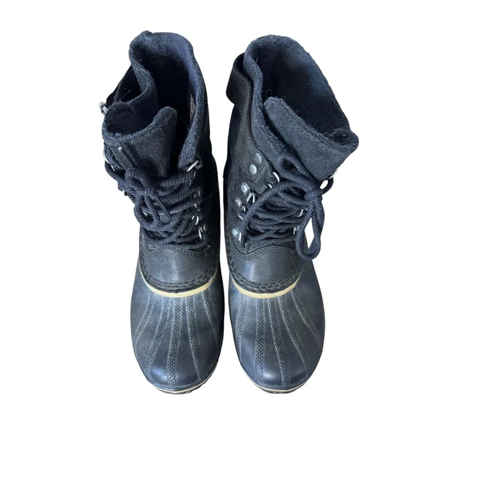 Sorel Slimpack Riding Black Suede Waterproof Duck Boots Heel Buckle Strap 8